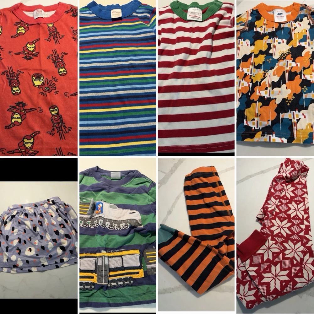 Lot Of 8 Pieces Hanna Anderson Sz 4-5 Organic Pajama Tops Bottoms Holiday Skirt